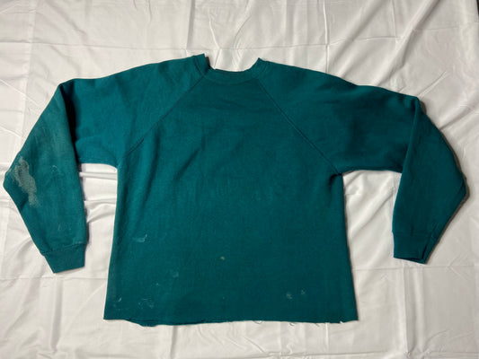 90s Hand Cut Teal Stained Tultex Crewneck Sweater