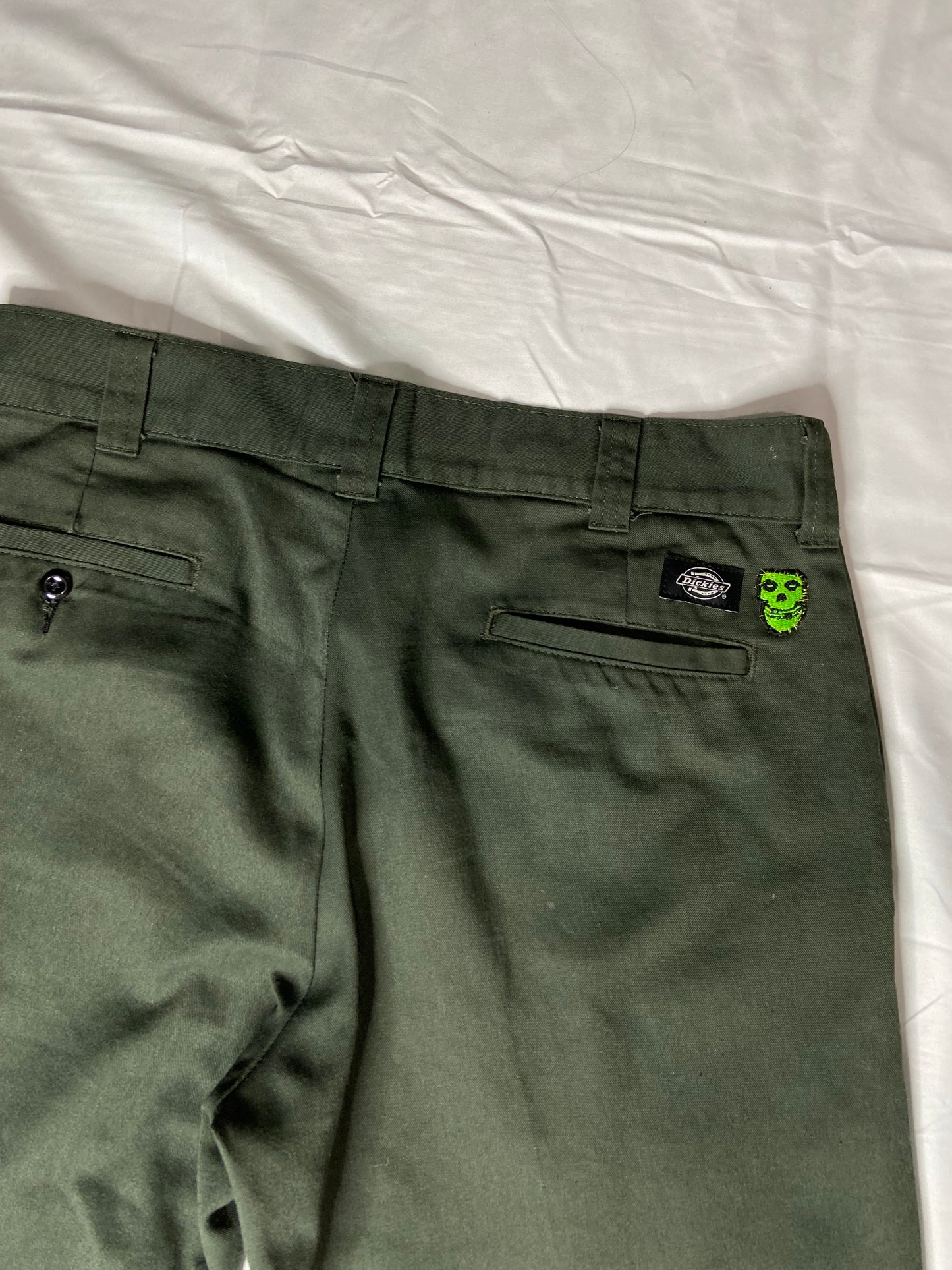 Hand Sewn Patched & Cut Dickies X Misfits Green Flex 67’ Collection Pants 33x34