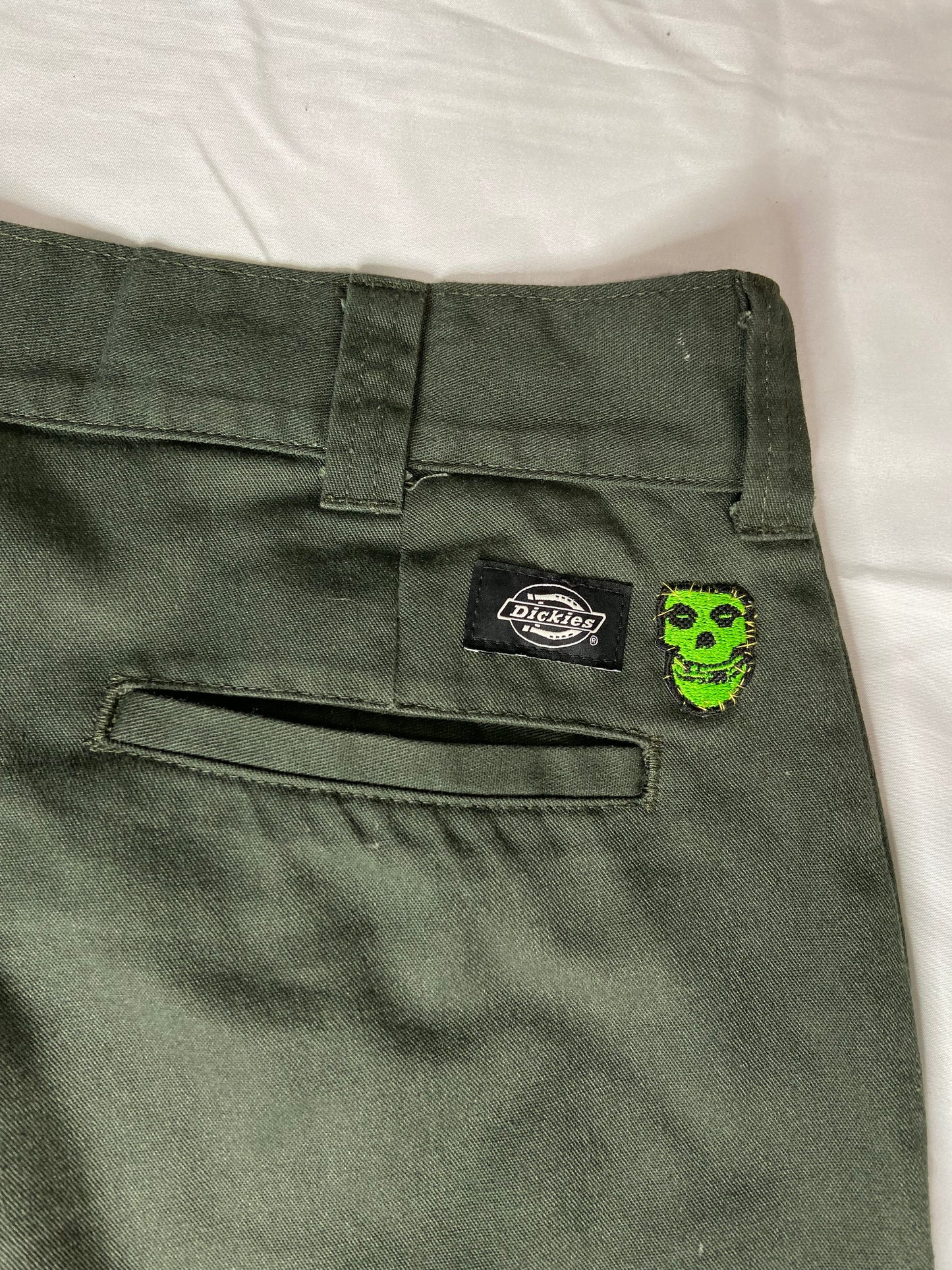 Hand Sewn Patched & Cut Dickies X Misfits Green Flex 67’ Collection Pants 33x34