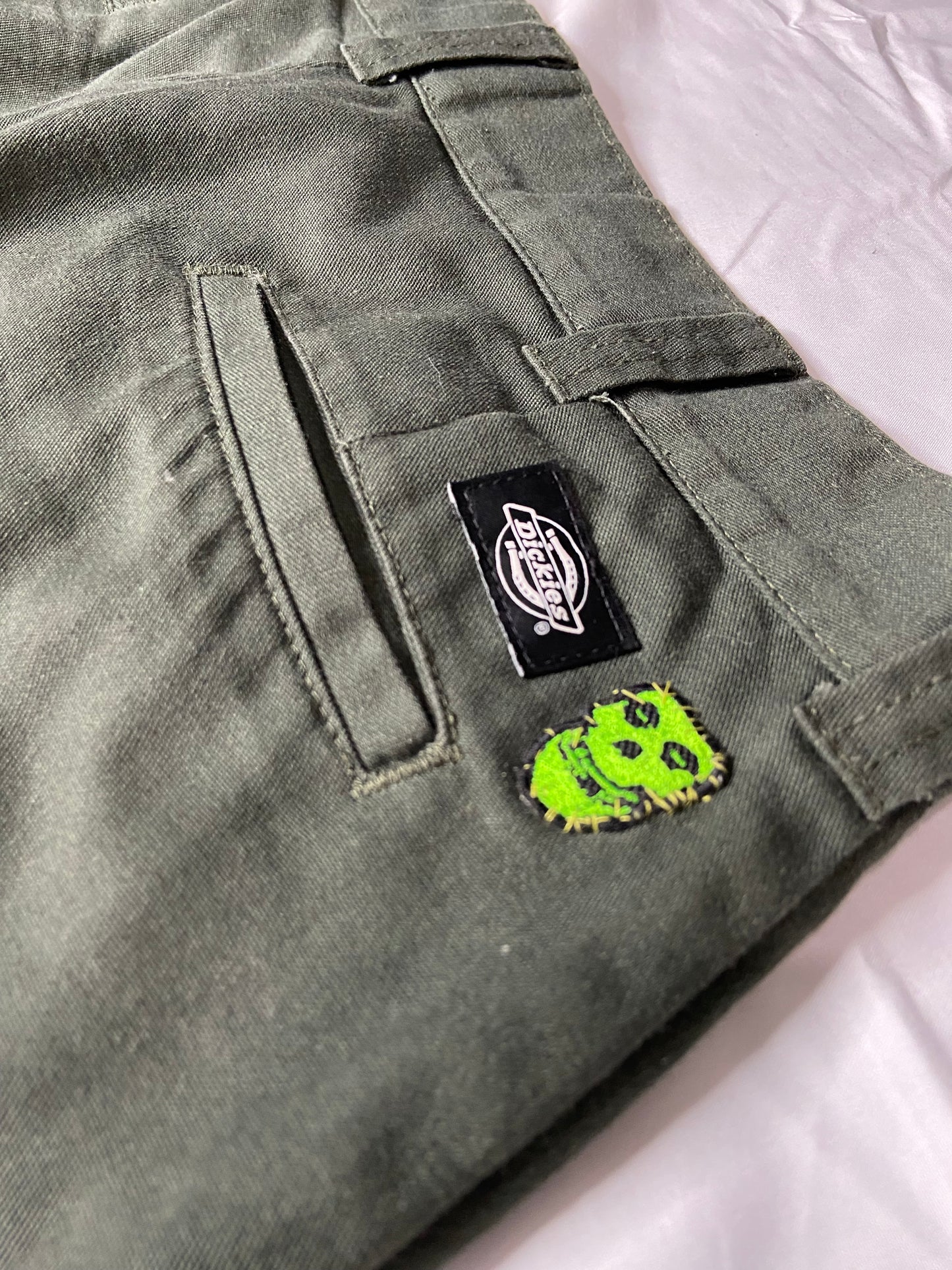 Hand Sewn Patched & Cut Dickies X Misfits Green Flex 67’ Collection Pants 33x34