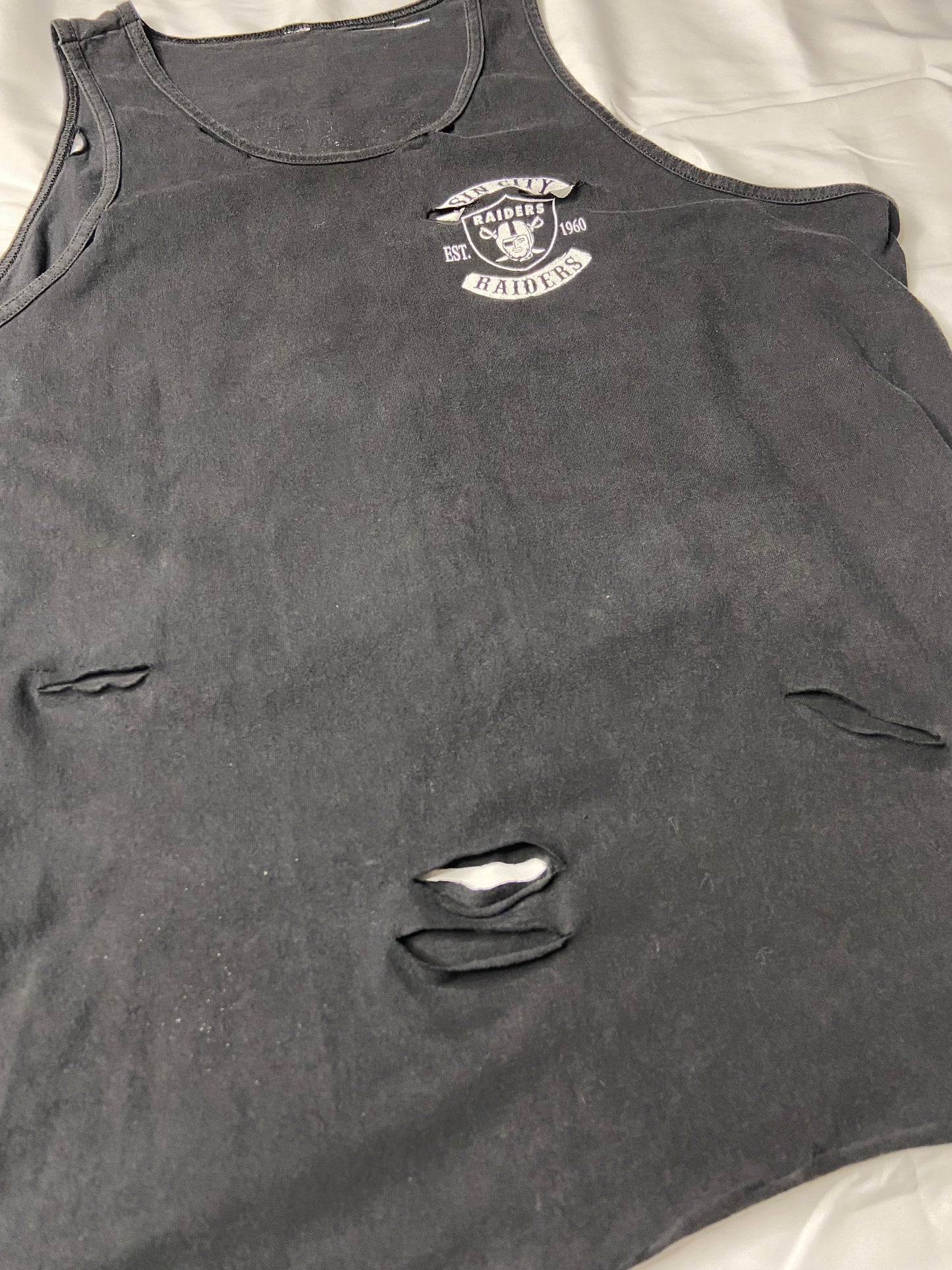 Hand Cut Distressed Sin City Raiders Tank Top