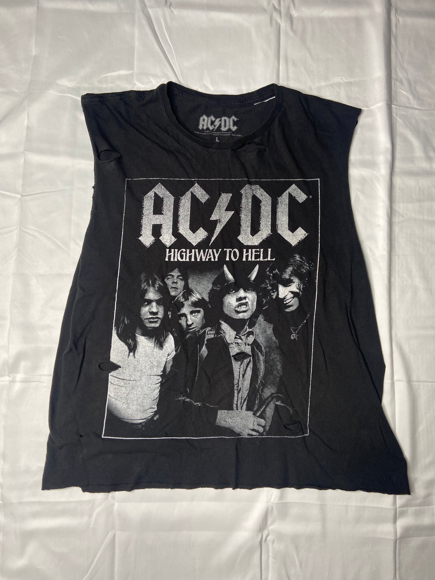 Hand Cut Distressed AC/DC Muscle T-Shirt