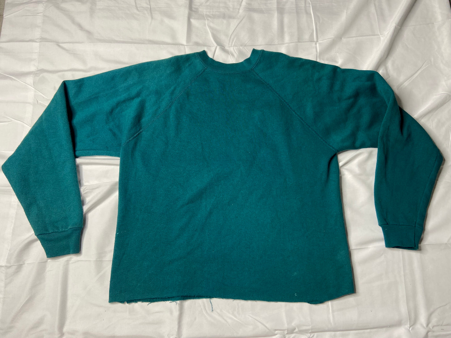 90s Hand Cut Teal Stained Tultex Crewneck Sweater