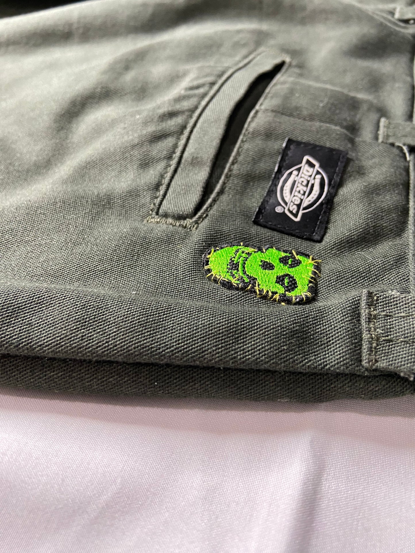 Hand Sewn Patched & Cut Dickies X Misfits Green Flex 67’ Collection Pants 33x34