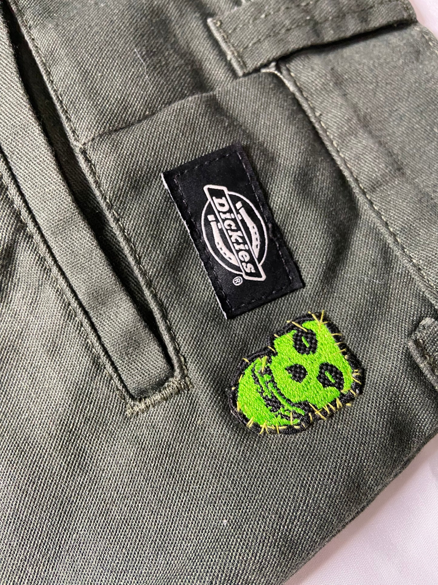 Hand Sewn Patched & Cut Dickies X Misfits Green Flex 67’ Collection Pants 33x34